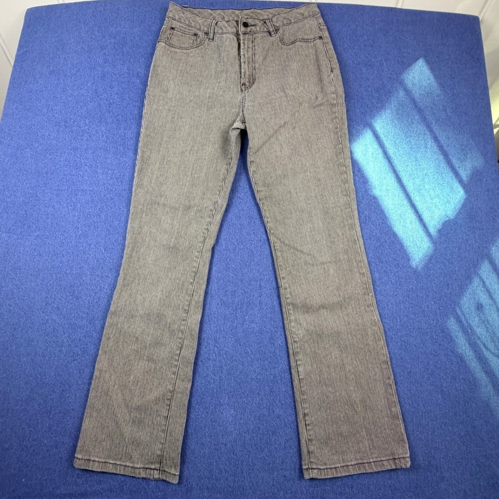 DG2 by Diane Gilman Women 8 Pinstripe Straight Leg Jeans Navy White Denim Pants